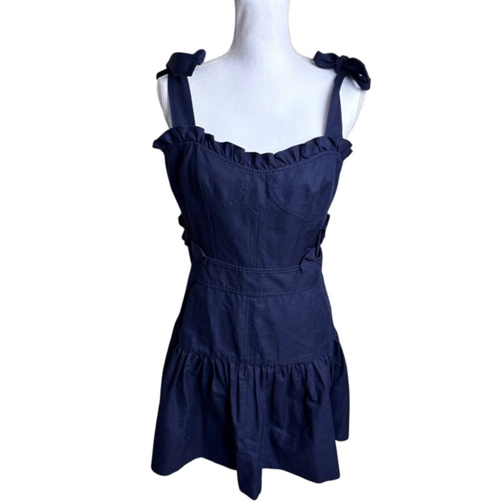 Rebecca Taylor Navy Corset Dress Side Cut Out Linen Cotton Women’s 8